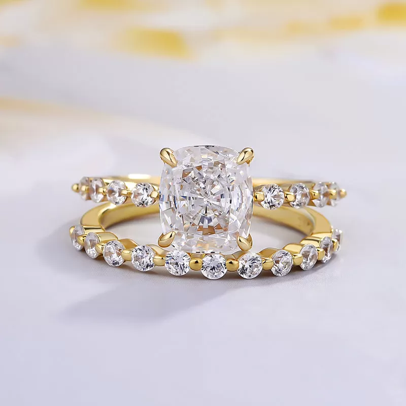 4.0CT Cushion Cut Bridal Ring Set In Sterling Silver