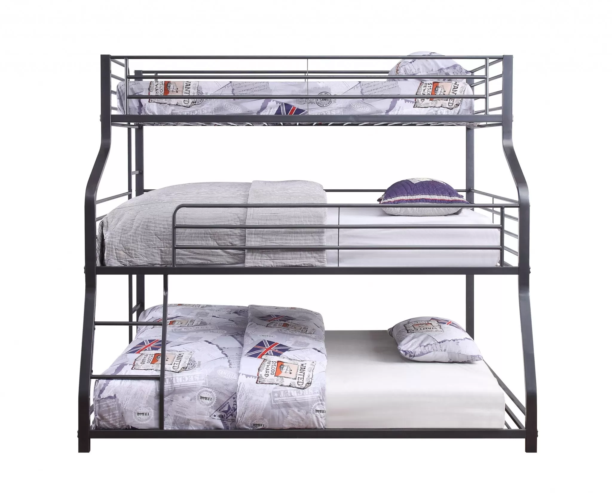 62 X 83 X 74 Gunmetal Metal Triple Bunk Bed  Twinfullqueen