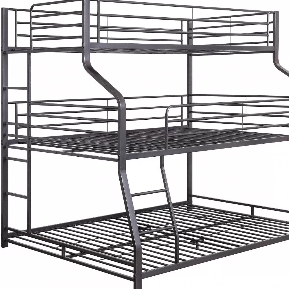 62 X 83 X 74 Gunmetal Metal Triple Bunk Bed  Twinfullqueen