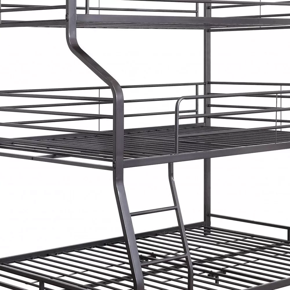 62 X 83 X 74 Gunmetal Metal Triple Bunk Bed  Twinfullqueen