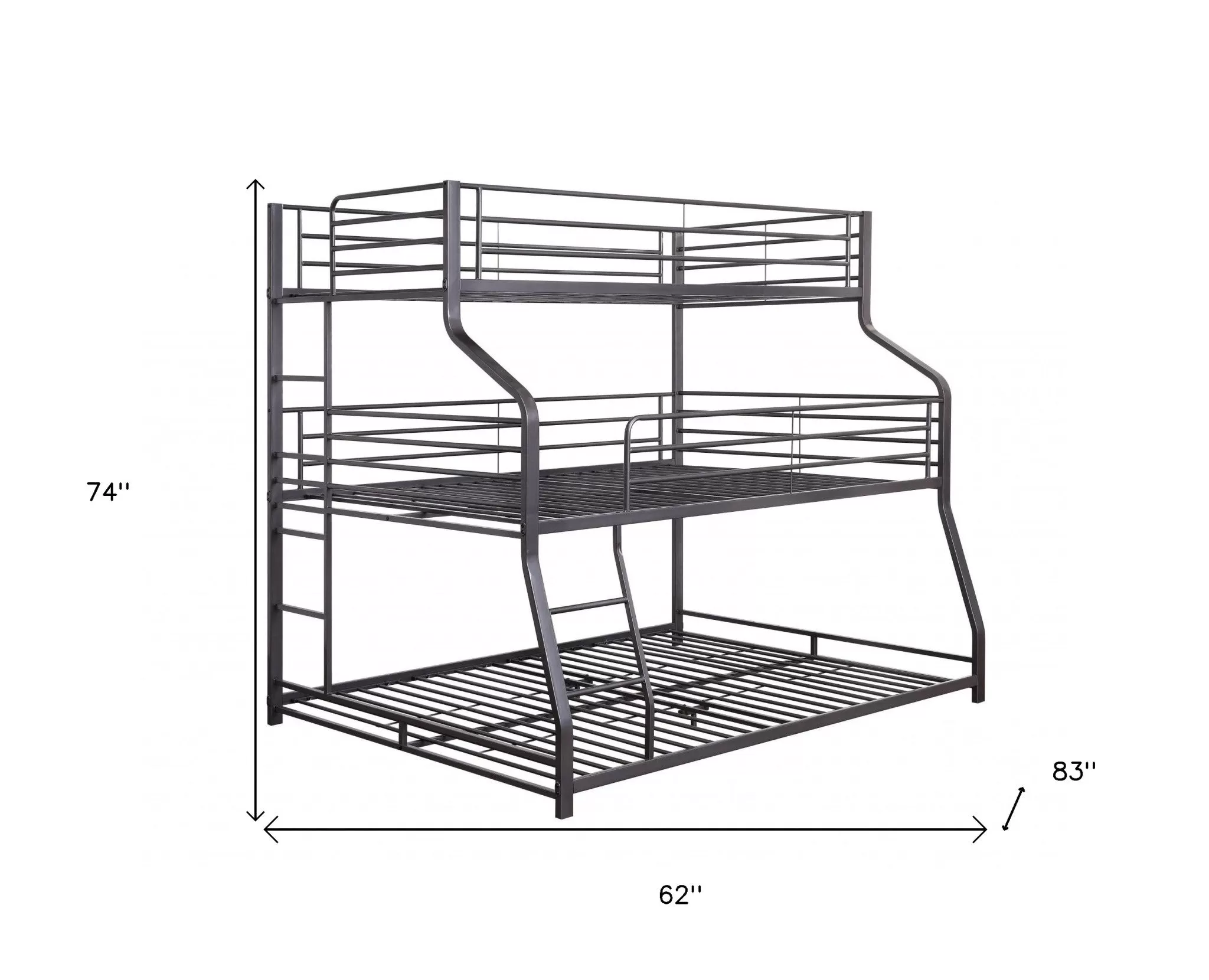 62 X 83 X 74 Gunmetal Metal Triple Bunk Bed  Twinfullqueen