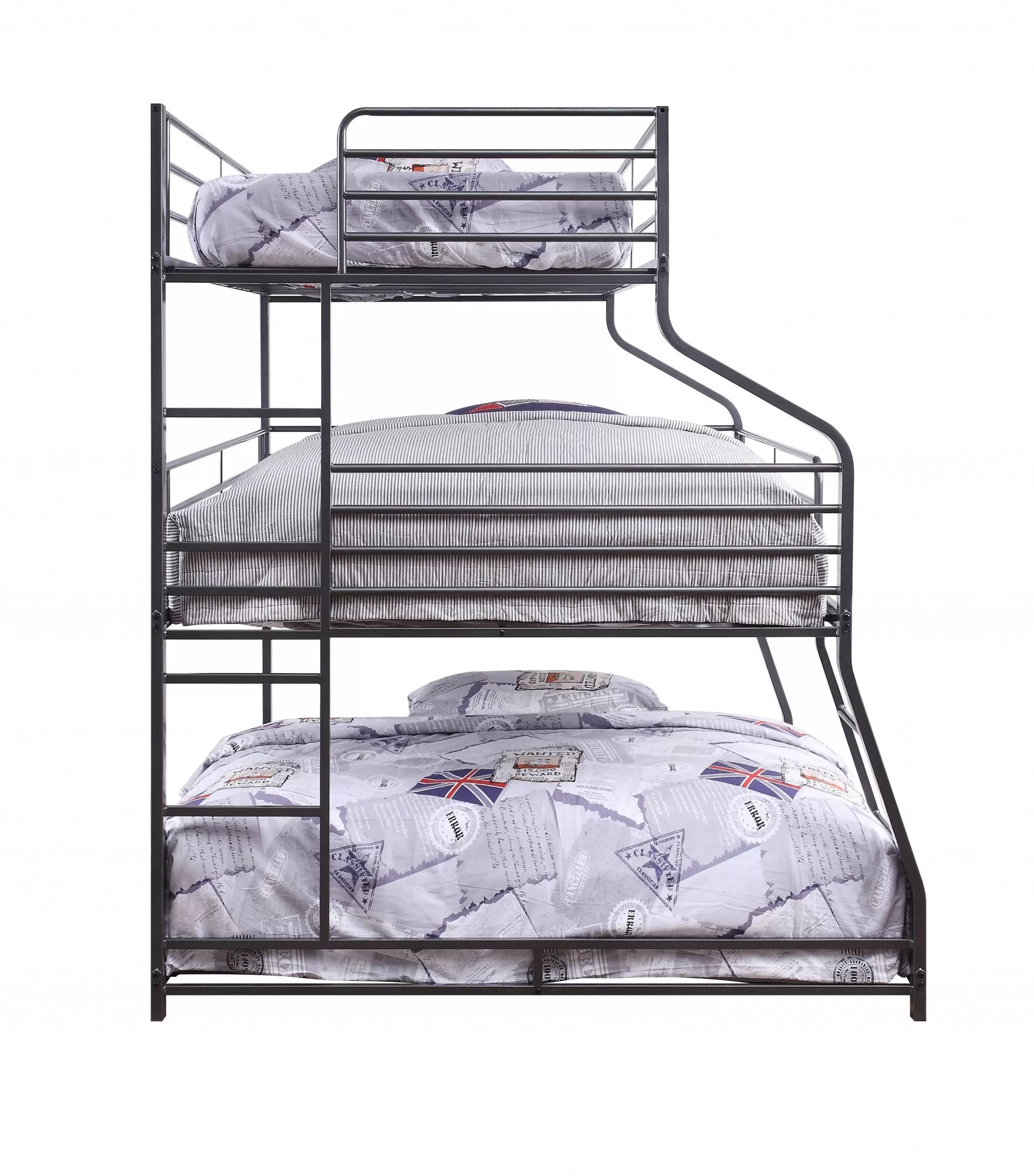 62 X 83 X 74 Gunmetal Metal Triple Bunk Bed  Twinfullqueen