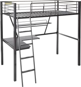 79 X 42 X 72 Silver And Black Metal Tube Loft Bed With Desk