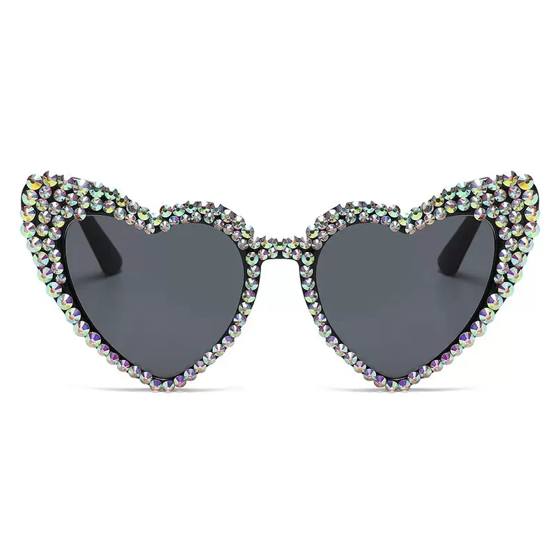 Ashore Shop Women New Luxury Diamond Sunglasses Large Heart Shape Ultraviolet Sun Glasses for Ladies Unisex Large Frame Hip Hop Eyewear