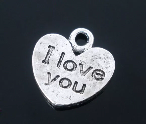 AVBeads Heart Charms I Love You Message Charms Silver 12mm x 11mm Metal Charms 10pcs