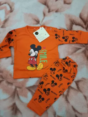 Baby 2 pc set of pants and shirt with mickey mouse rint in 2 colors