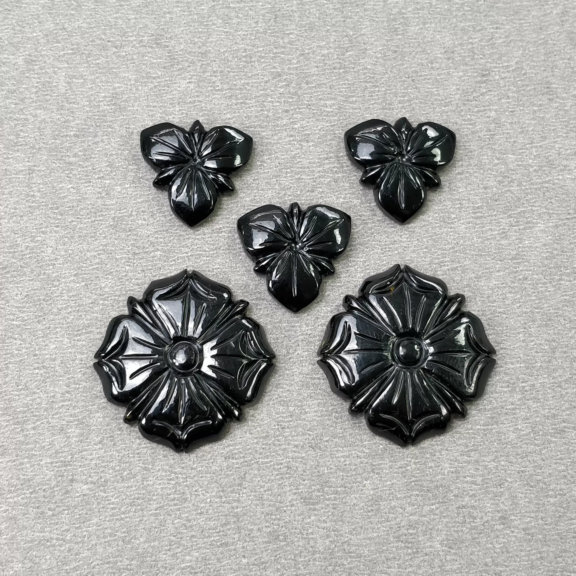 BLACK TOURMALINE Gemstone Carving : 46.15cts Natural Untreated Tourmaline Hand Carved Cushion Triangle Shape 15mm - 22mm 5pcs