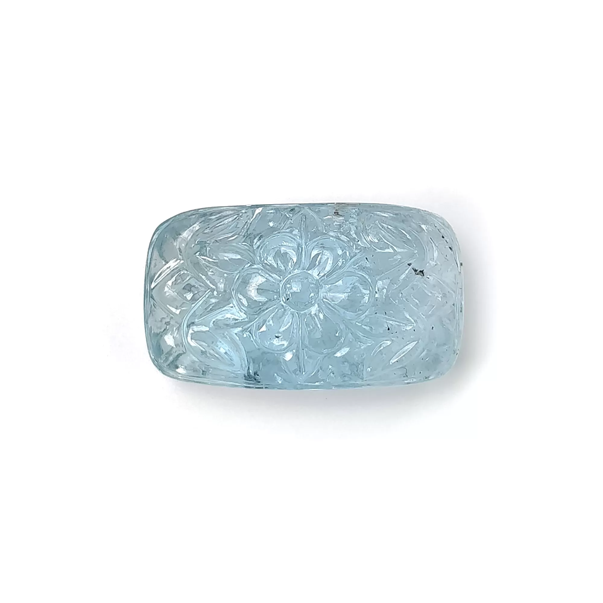 BLUE AQUAMARINE Gemstone Carving  : 30.90cts Natural Untreated Aqua Both Side Hand Carved Cushion Shape 23*13.5mm