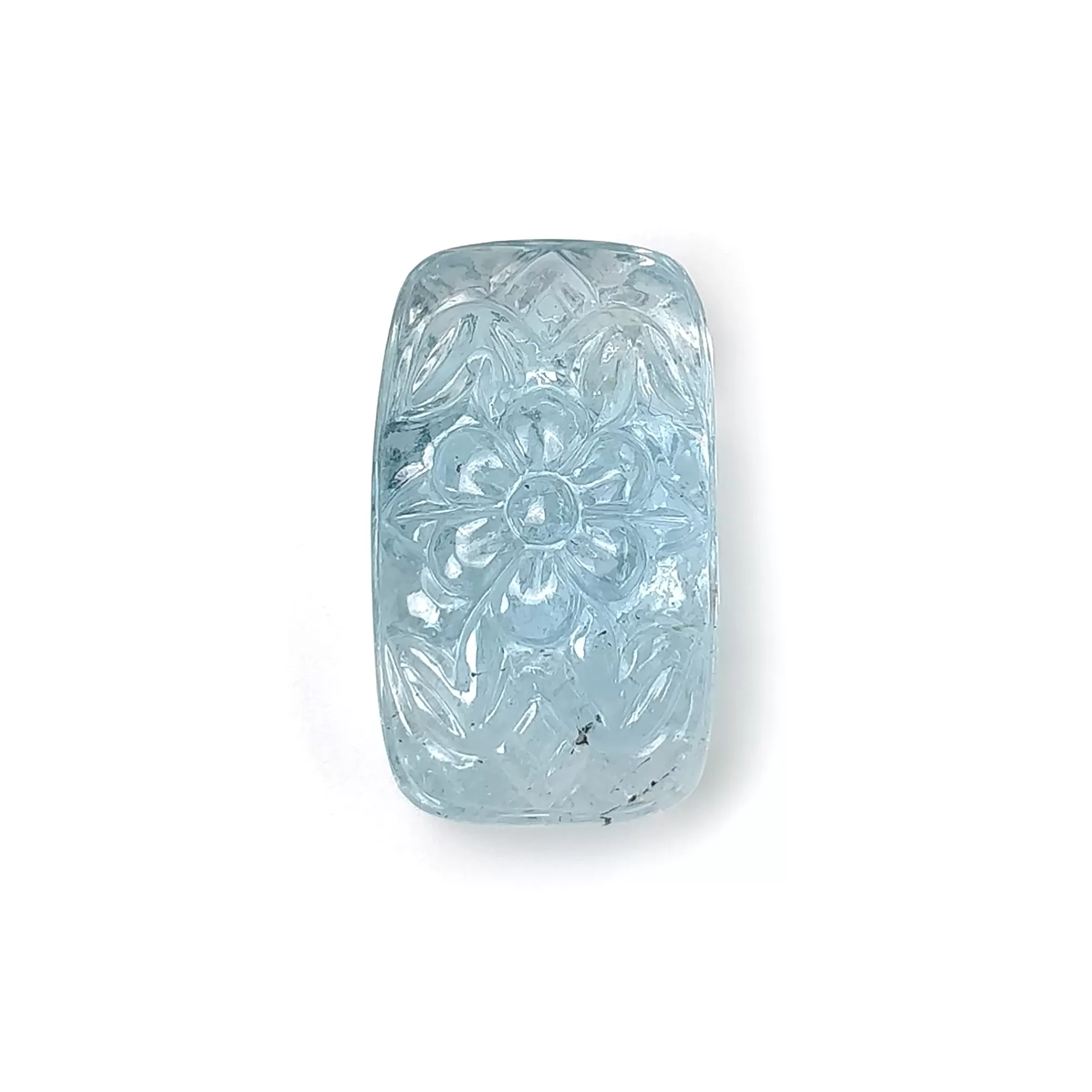 BLUE AQUAMARINE Gemstone Carving  : 30.90cts Natural Untreated Aqua Both Side Hand Carved Cushion Shape 23*13.5mm