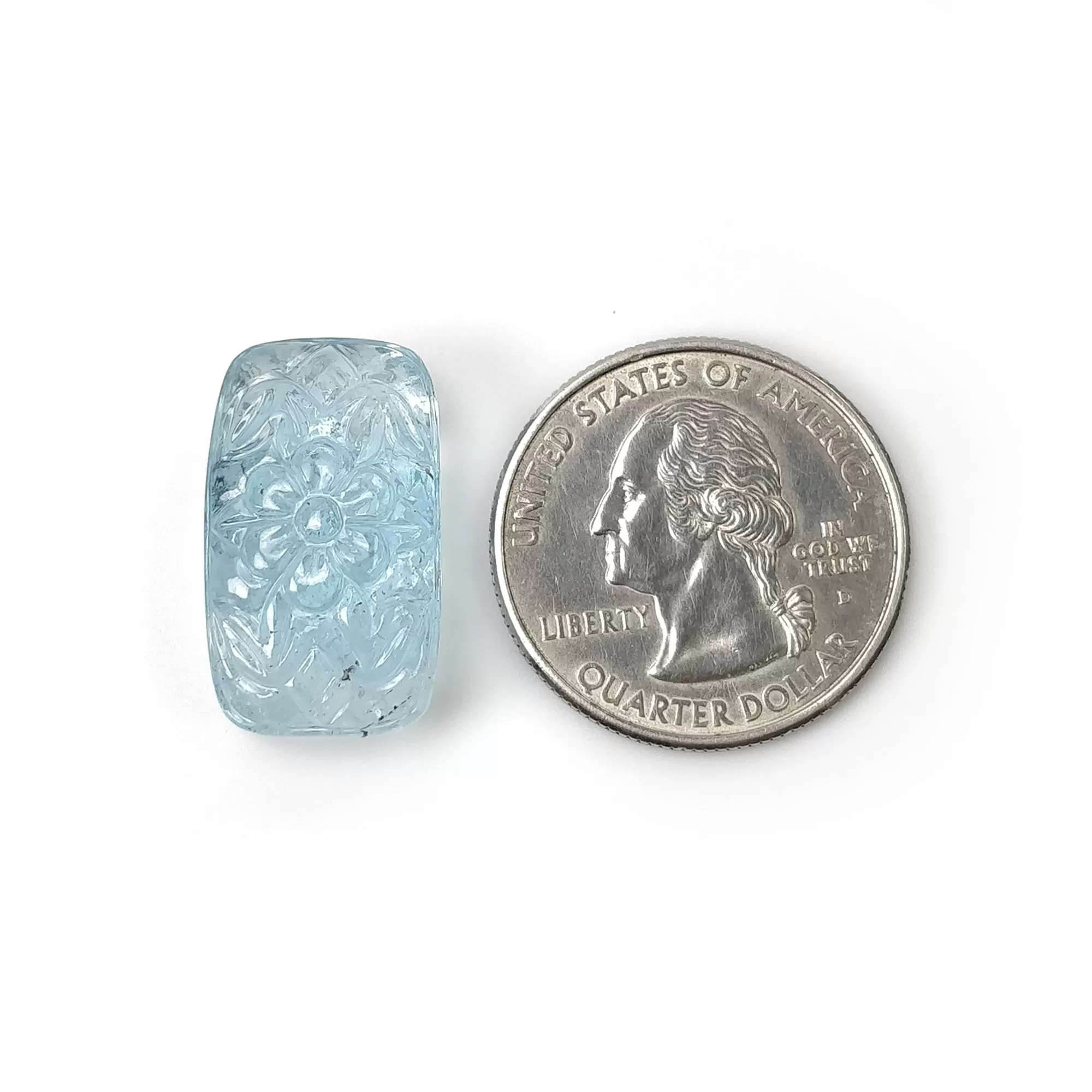 BLUE AQUAMARINE Gemstone Carving  : 30.90cts Natural Untreated Aqua Both Side Hand Carved Cushion Shape 23*13.5mm