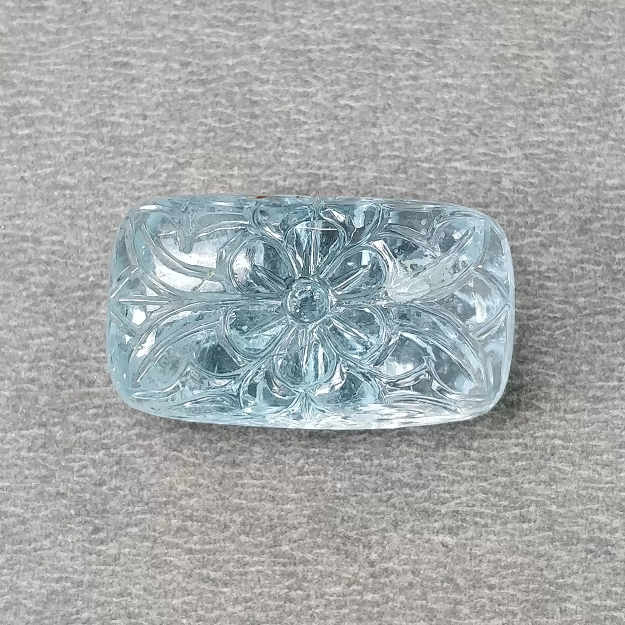 BLUE AQUAMARINE Gemstone Carving  : 30.90cts Natural Untreated Aqua Both Side Hand Carved Cushion Shape 23*13.5mm