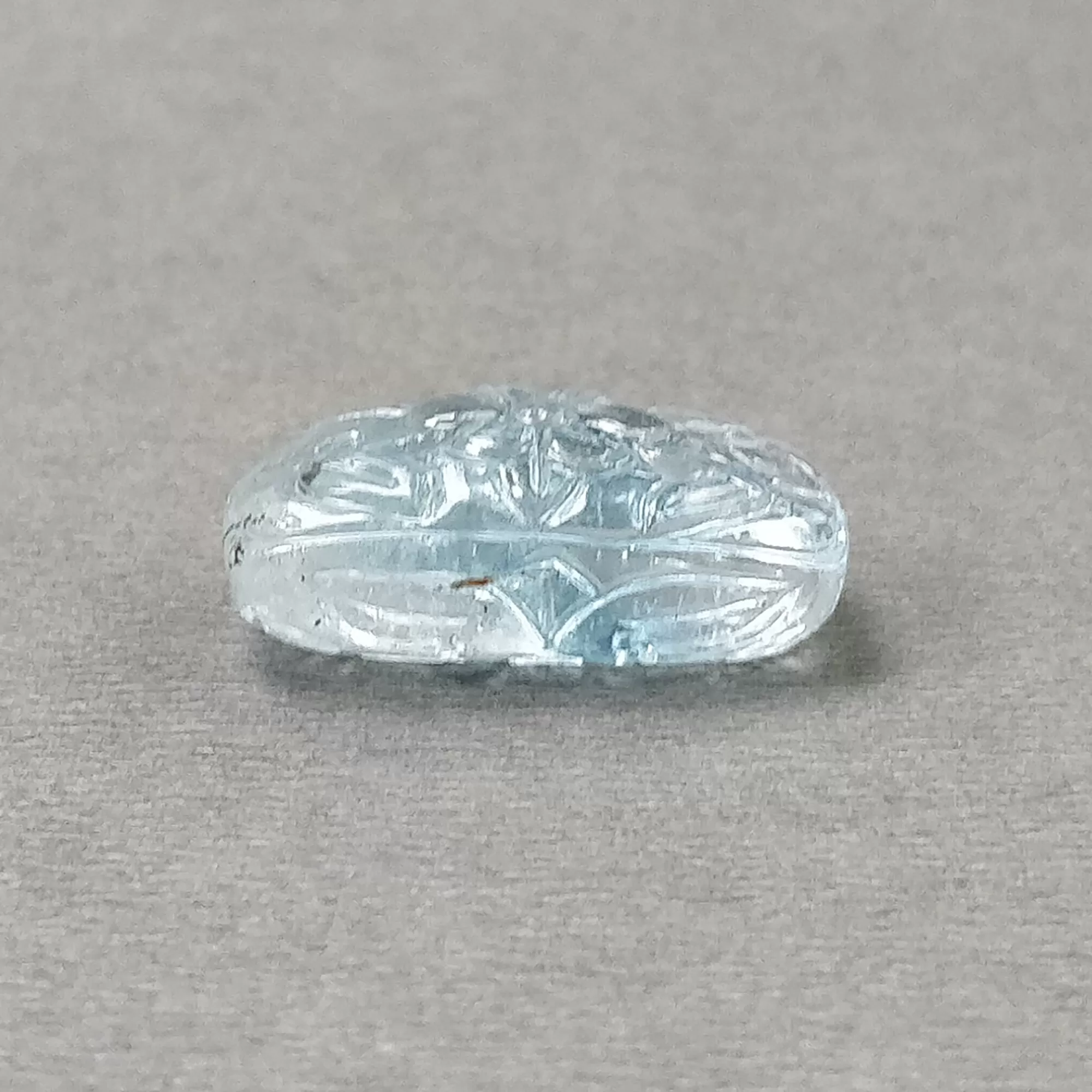 BLUE AQUAMARINE Gemstone Carving  : 30.90cts Natural Untreated Aqua Both Side Hand Carved Cushion Shape 23*13.5mm