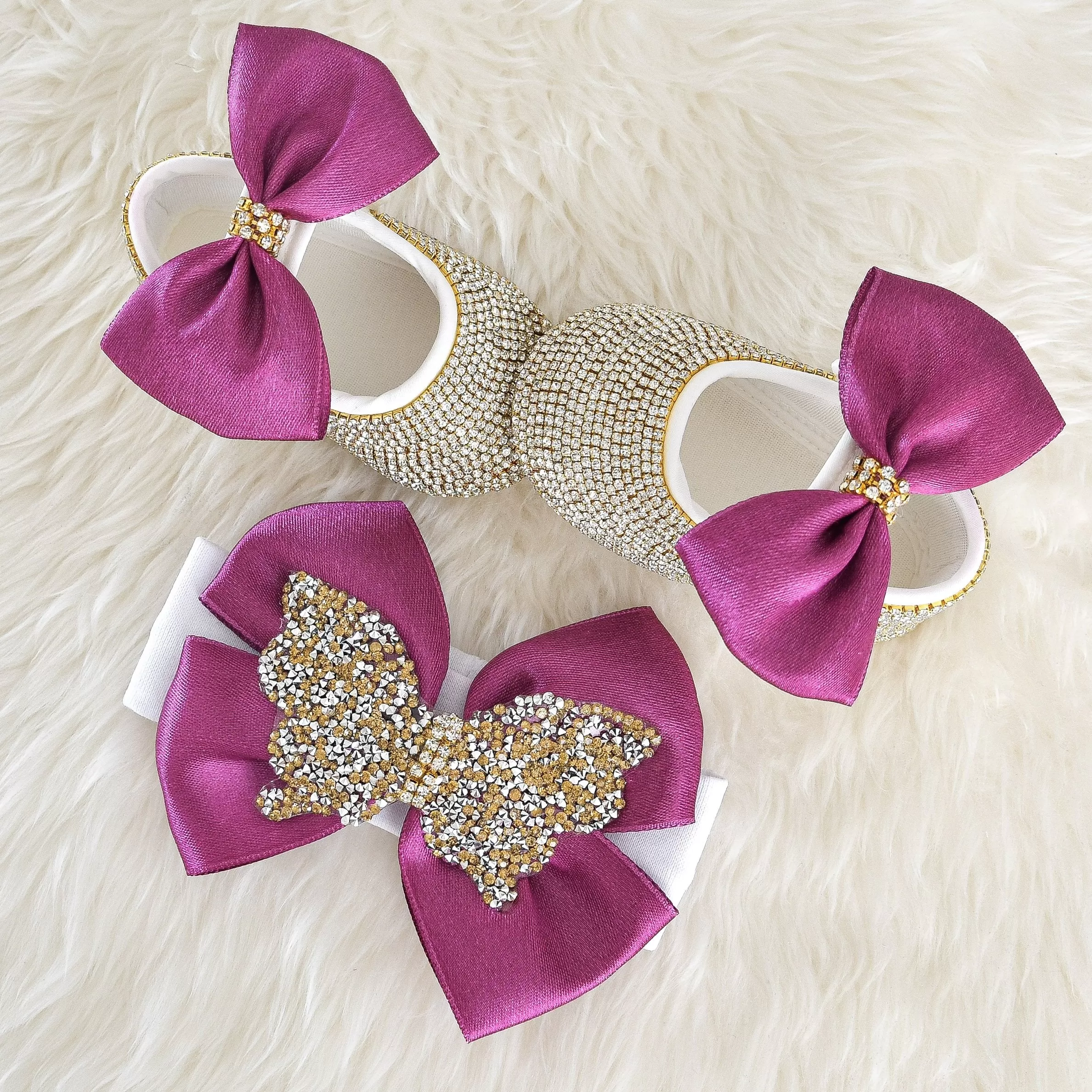 Butterfly Satin Bow Baby Girl Swarovski Shoes