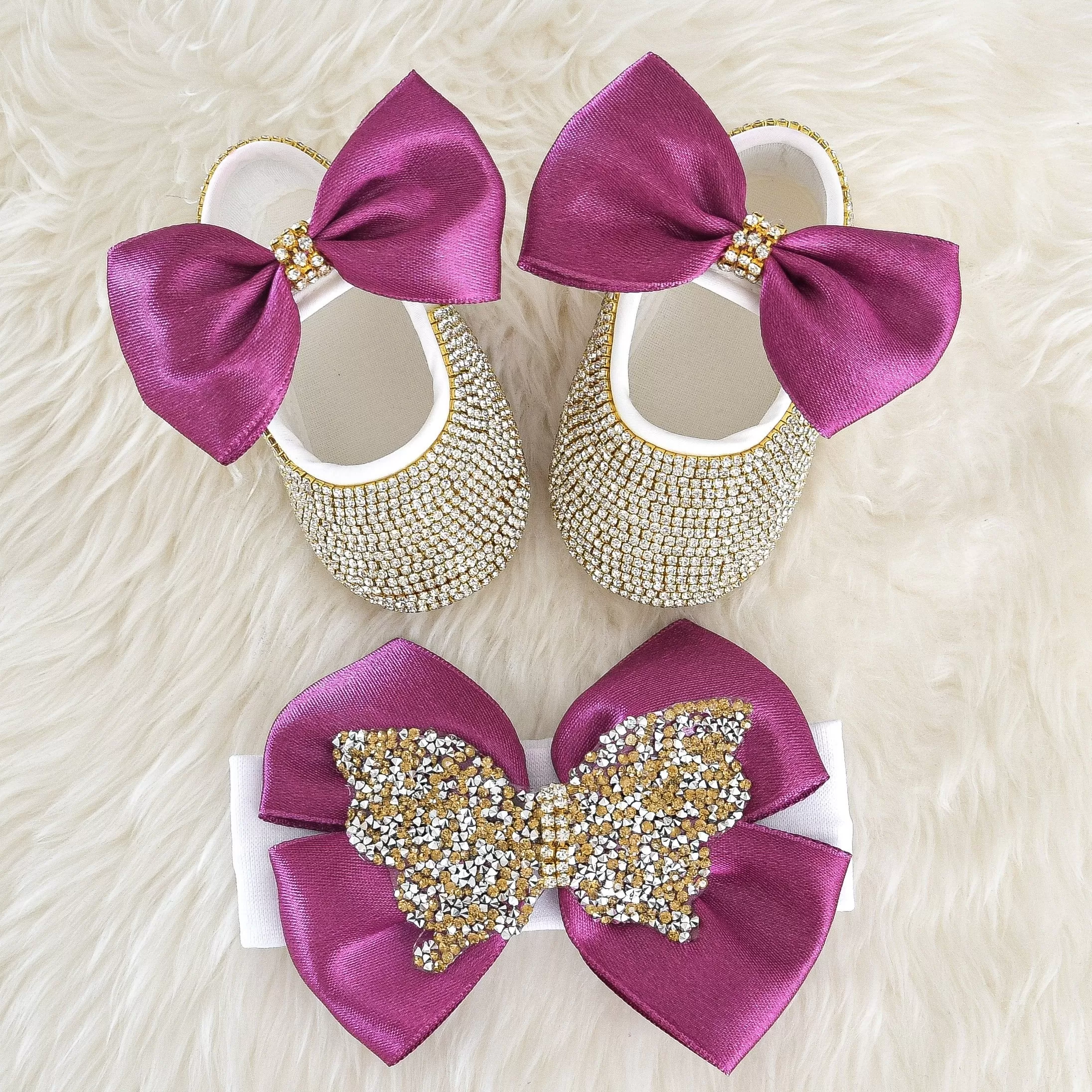 Butterfly Satin Bow Baby Girl Swarovski Shoes