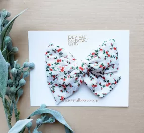 Christmas Bow on Clip in Festive Floral