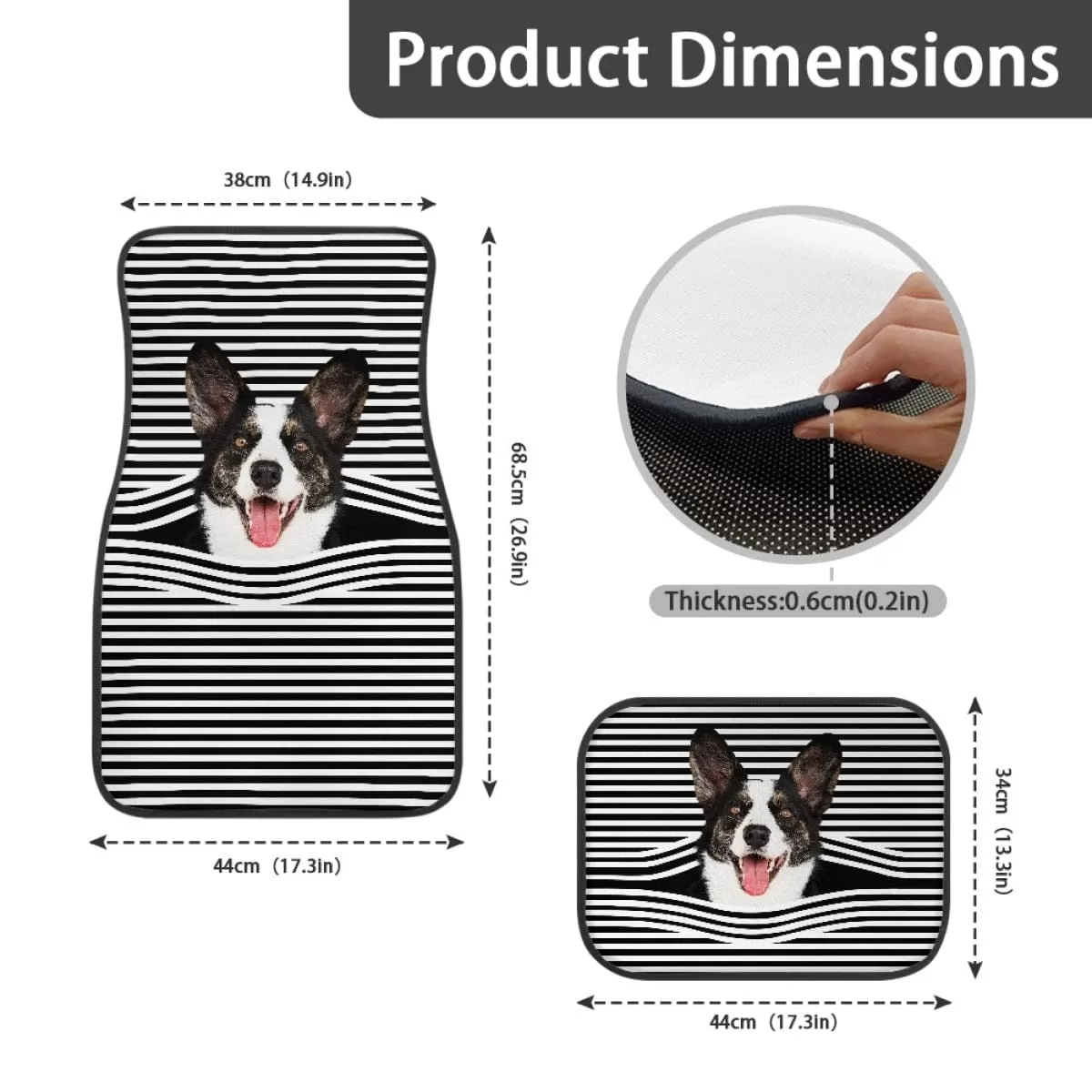 Custom Pet Face Stripe Car Accessories Set Car Seat Covers Set of 4 Steering Wheel Cover Car Floor Mats Car Shift Knob Cover&Hand Brake Cover Seat Belt Pads