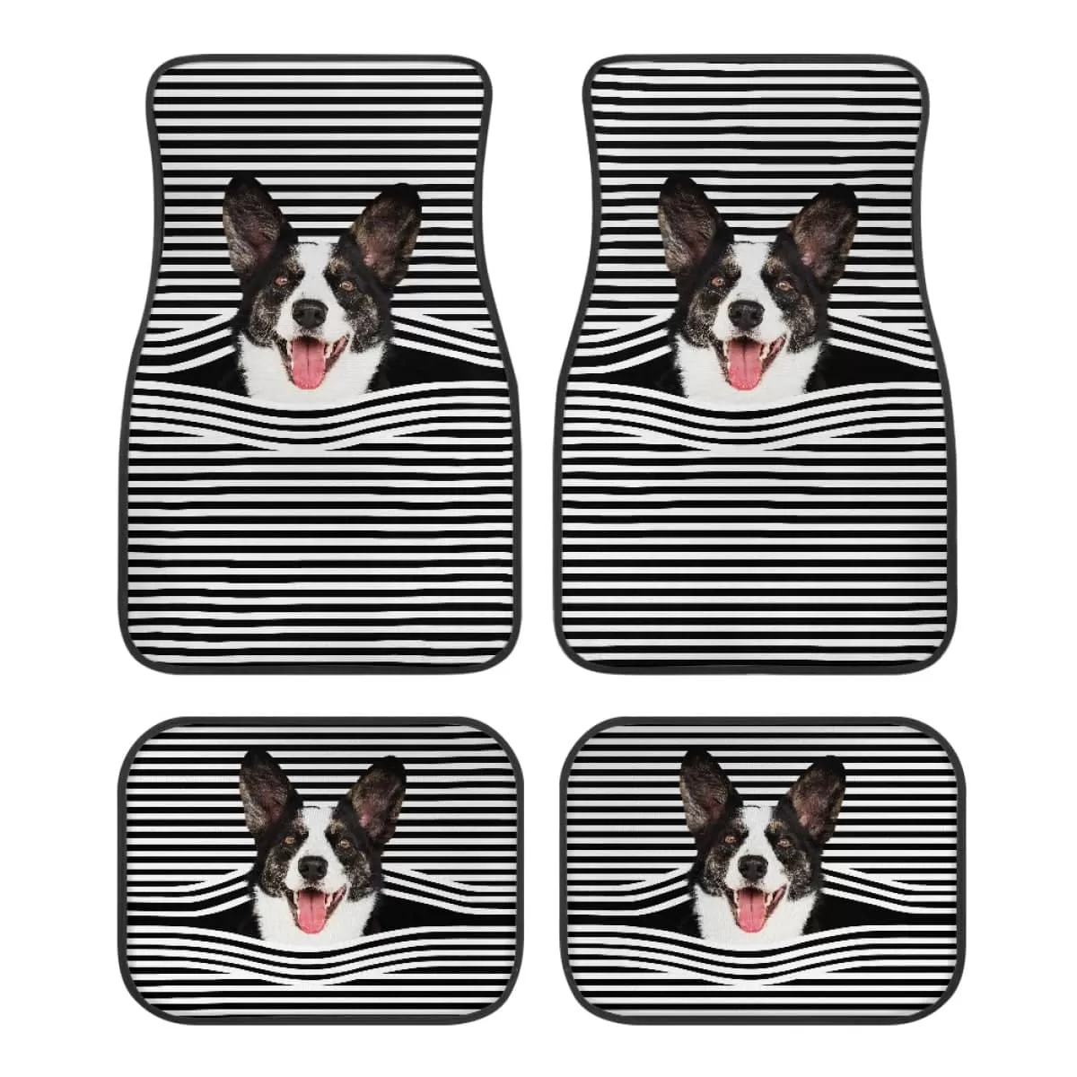 Custom Pet Face Stripe Car Accessories Set Car Seat Covers Set of 4 Steering Wheel Cover Car Floor Mats Car Shift Knob Cover&Hand Brake Cover Seat Belt Pads