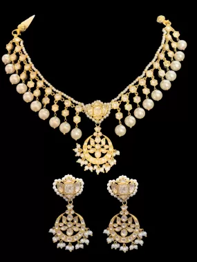 Gold plated silver moissanite and pearl necklace set