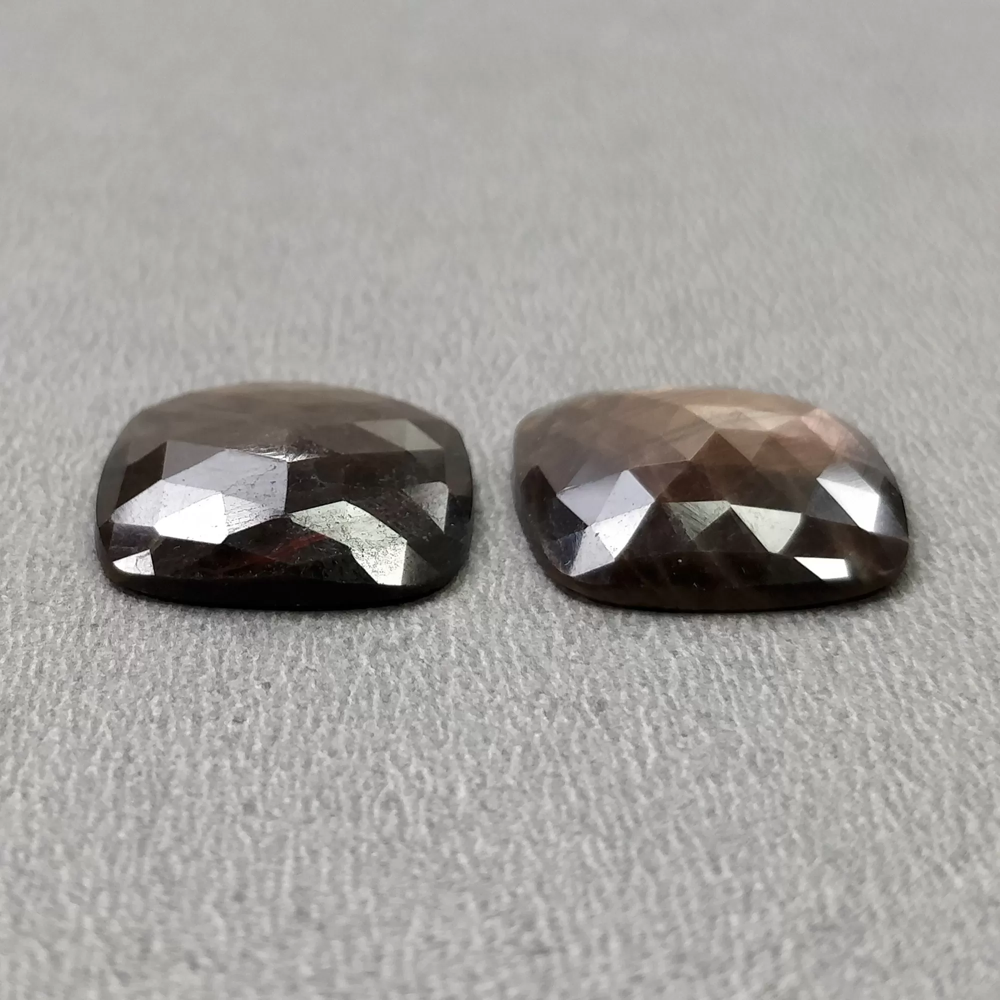 Golden Brown Chocolate Sheen SAPPHIRE Gemstone Rose Cut : 23.60cts Natural Untreated Sapphire Cushion Shape 16.5mm Pair (With Video)