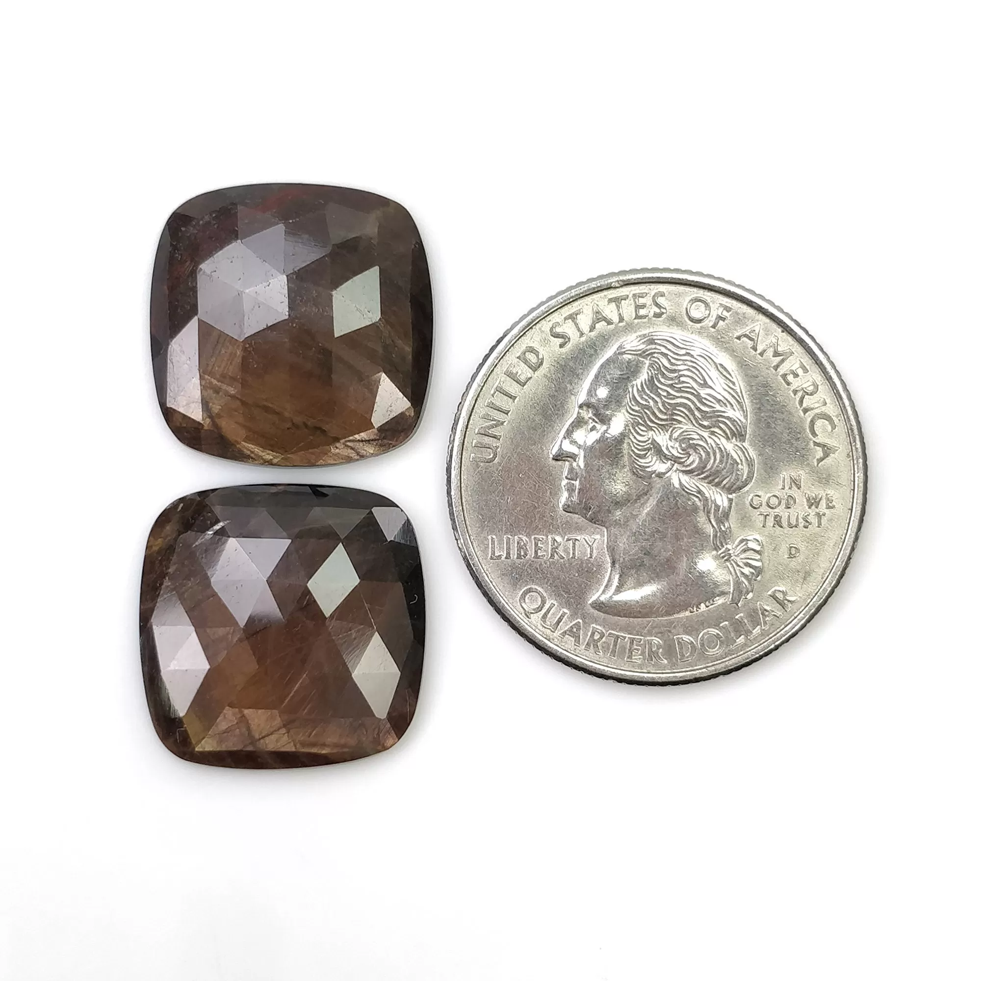 Golden Brown Chocolate Sheen SAPPHIRE Gemstone Rose Cut : 23.60cts Natural Untreated Sapphire Cushion Shape 16.5mm Pair (With Video)