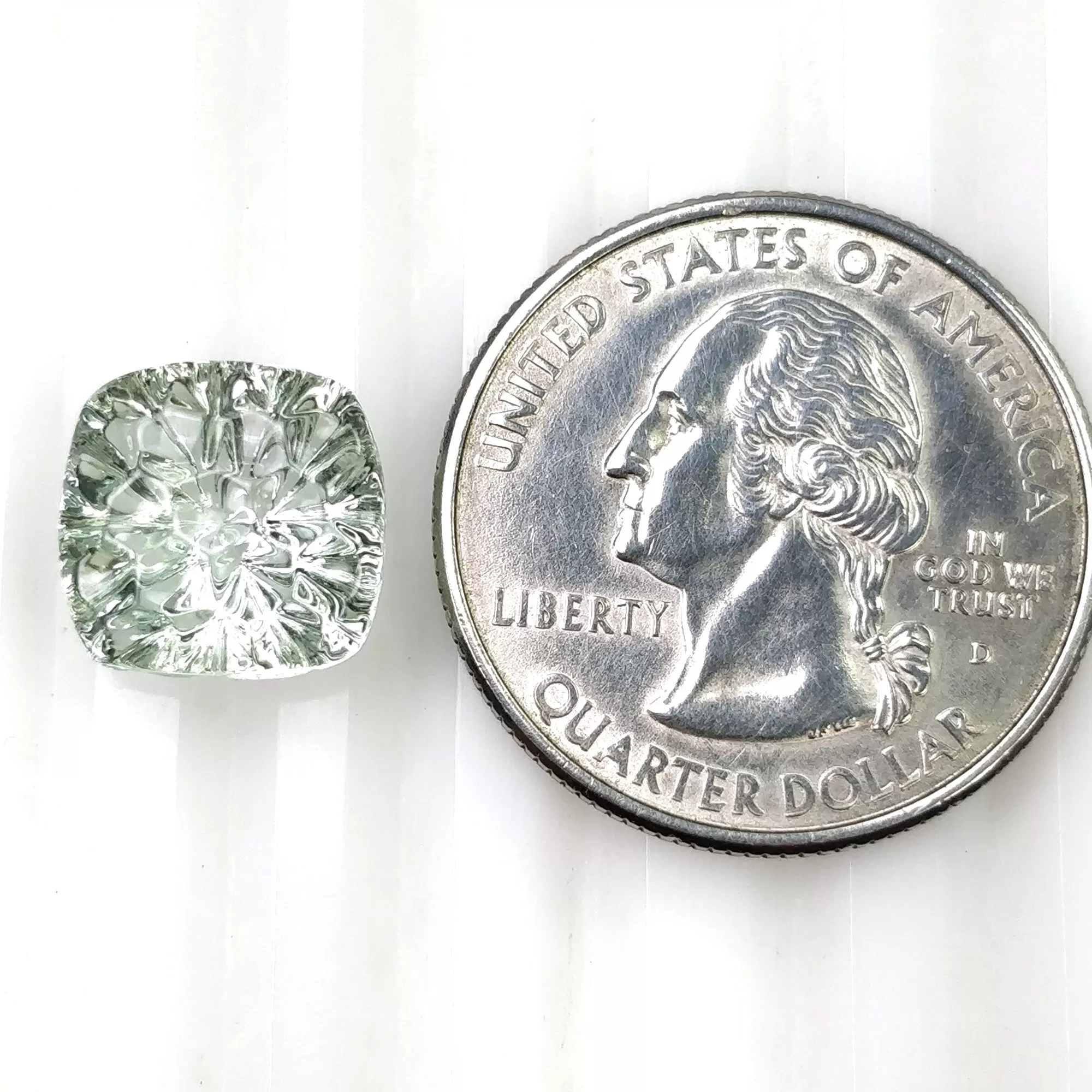 GREEN AQUAMARINE Gemstone Carving  : 5.40cts Natural Untreated Aqua Hand Carved Cushion Shape 11mm (With Video)