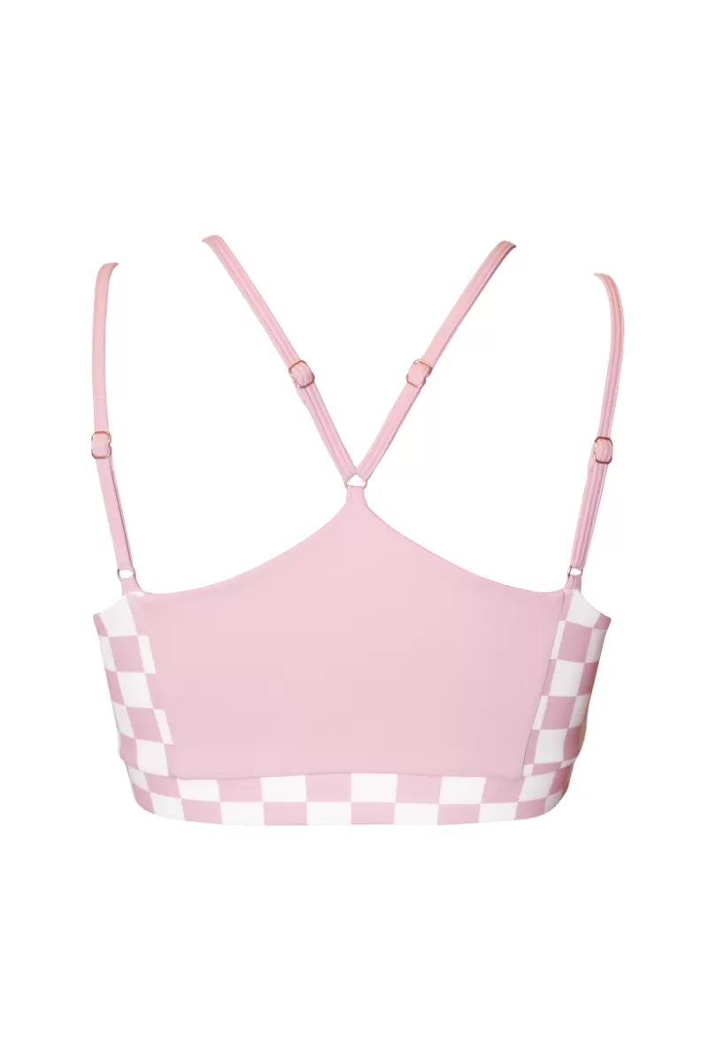 Hamade Activewear Heart Cut Out Top - Checkered Light Pink