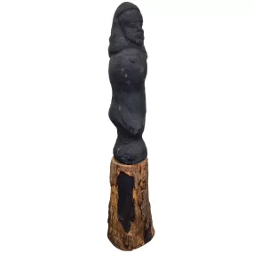 Japanese Mid-century Modern Black Goddess Sculpture on a Tree Trunk Base