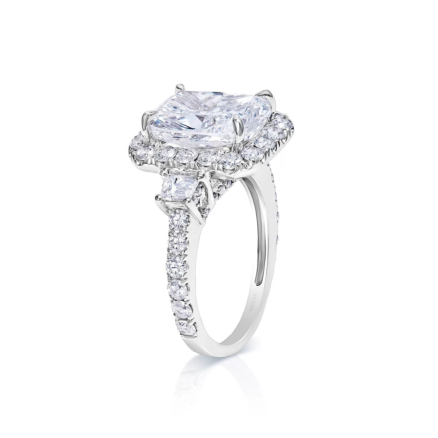 Lashell 6 Carat Cushion Cut Lab Grown Diamond Engagement Ring.Halo Eternity.  IGI Certified