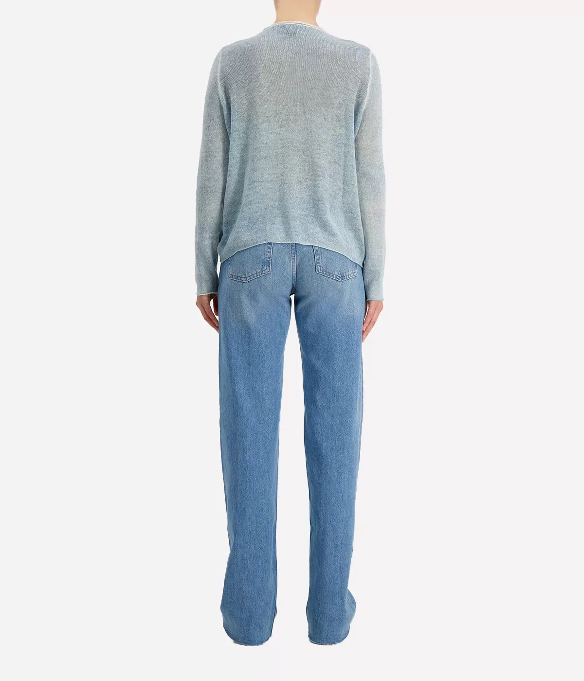 Light Cashmere Off Gauge Round Neck Pullover in Water