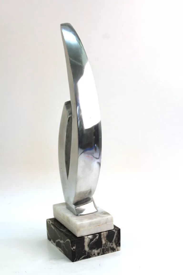 Modern Abstract Chromed Metal Tabletop Sculpture on Marble Base