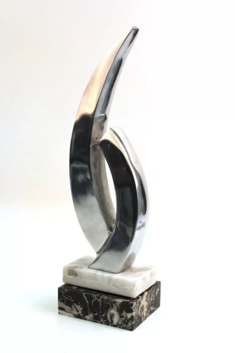 Modern Abstract Chromed Metal Tabletop Sculpture on Marble Base