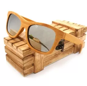 Natural Bamboo Wooden Sunglasses with Polarized Mirror Eyewear with Gift Box