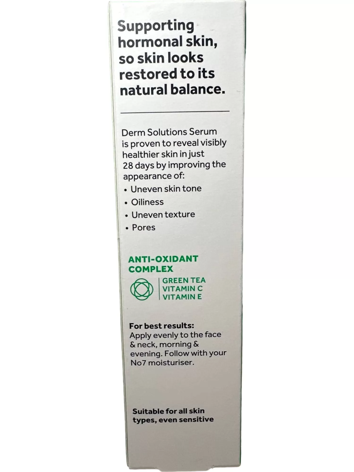 No7 Derm Solutions Skin Balancing Face Serum Green Tea Vitamin C E BNIB 30ml