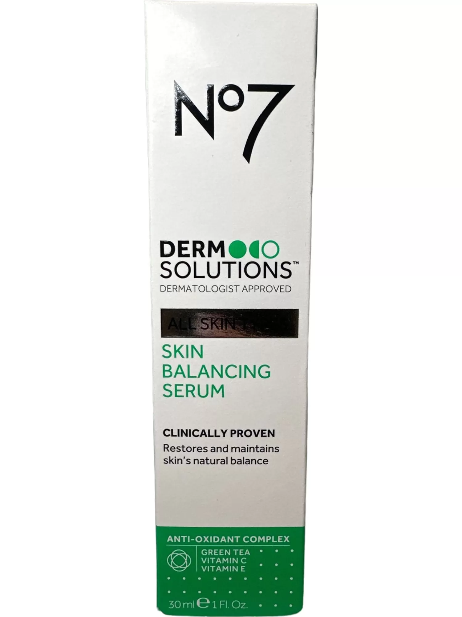 No7 Derm Solutions Skin Balancing Face Serum Green Tea Vitamin C E BNIB 30ml