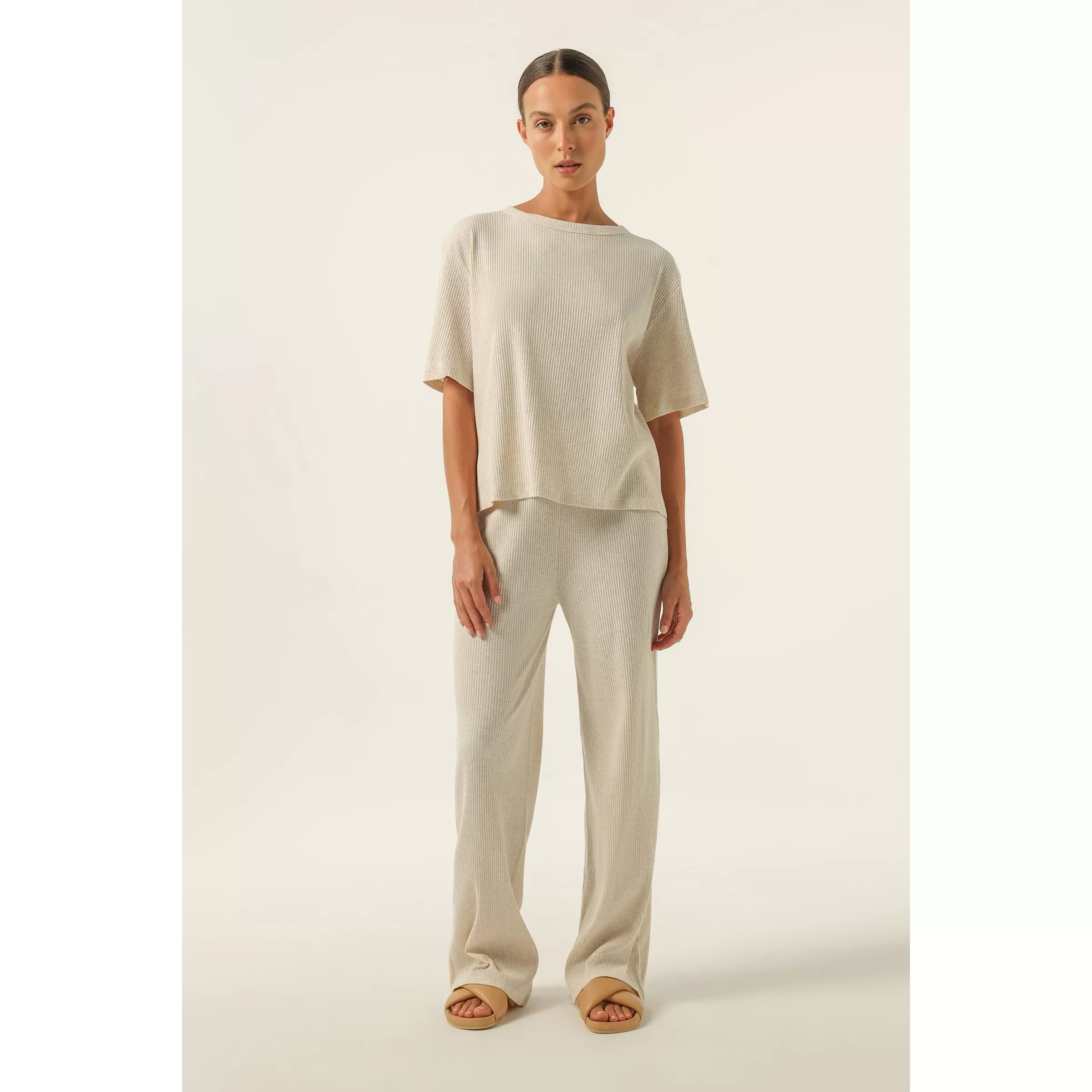 Nude Lucy- Nude Lounge Ribbed Pant in Cream Marle