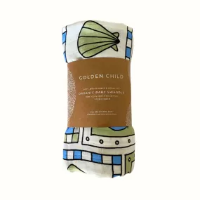 Organic Baby Swaddle - Golden Blue