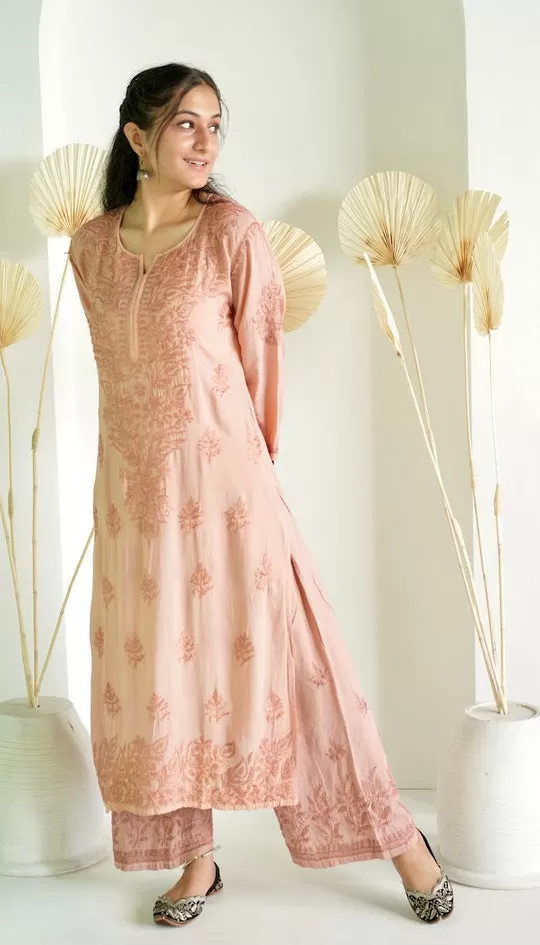 Palak Modal Dyed Chikankari Set