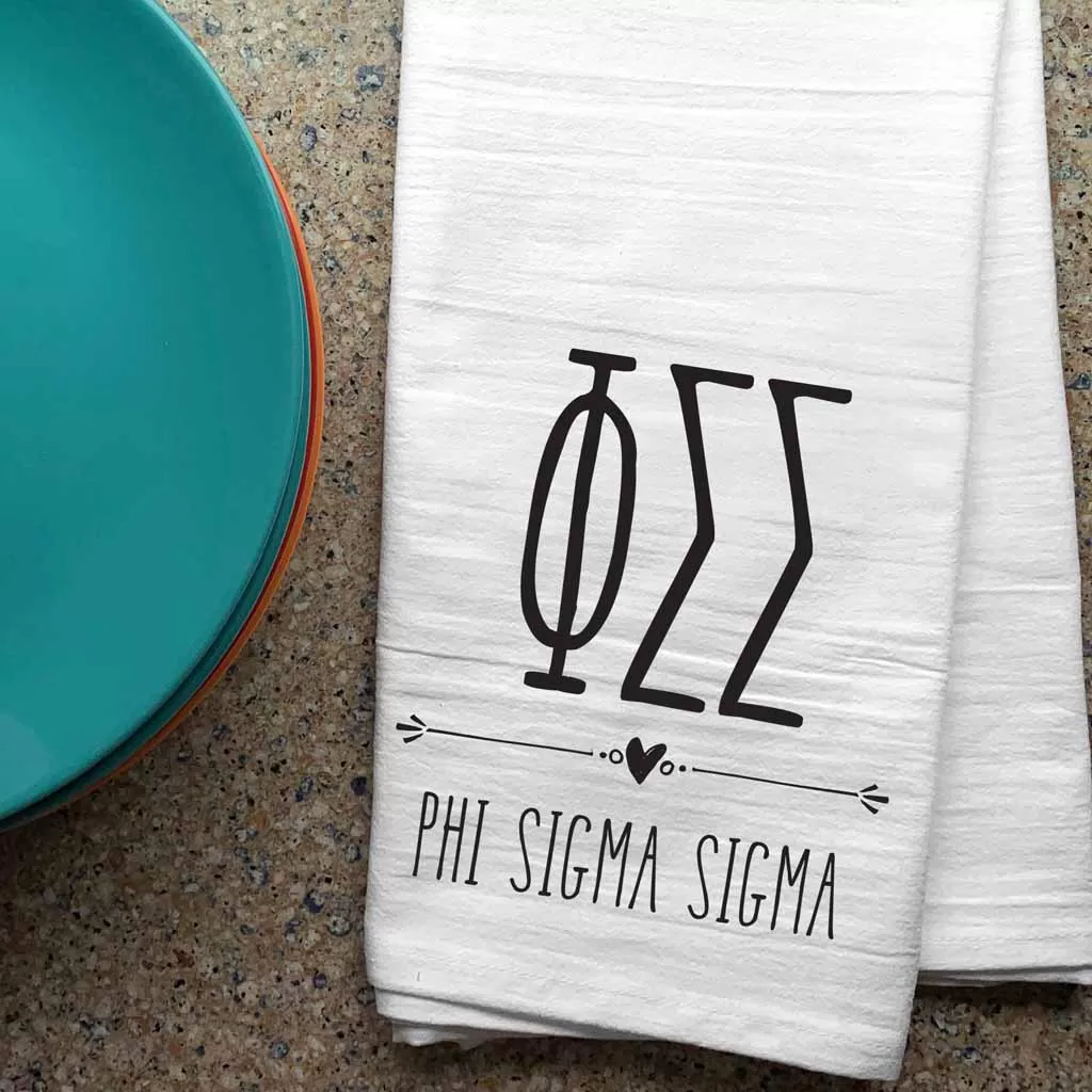 Phi Sigma Sigma Sorority Kitchen Towel with Boho Design