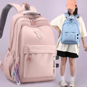 Pink Student Schoolbag Junior High School Boys and Girls Backpack 1688-12