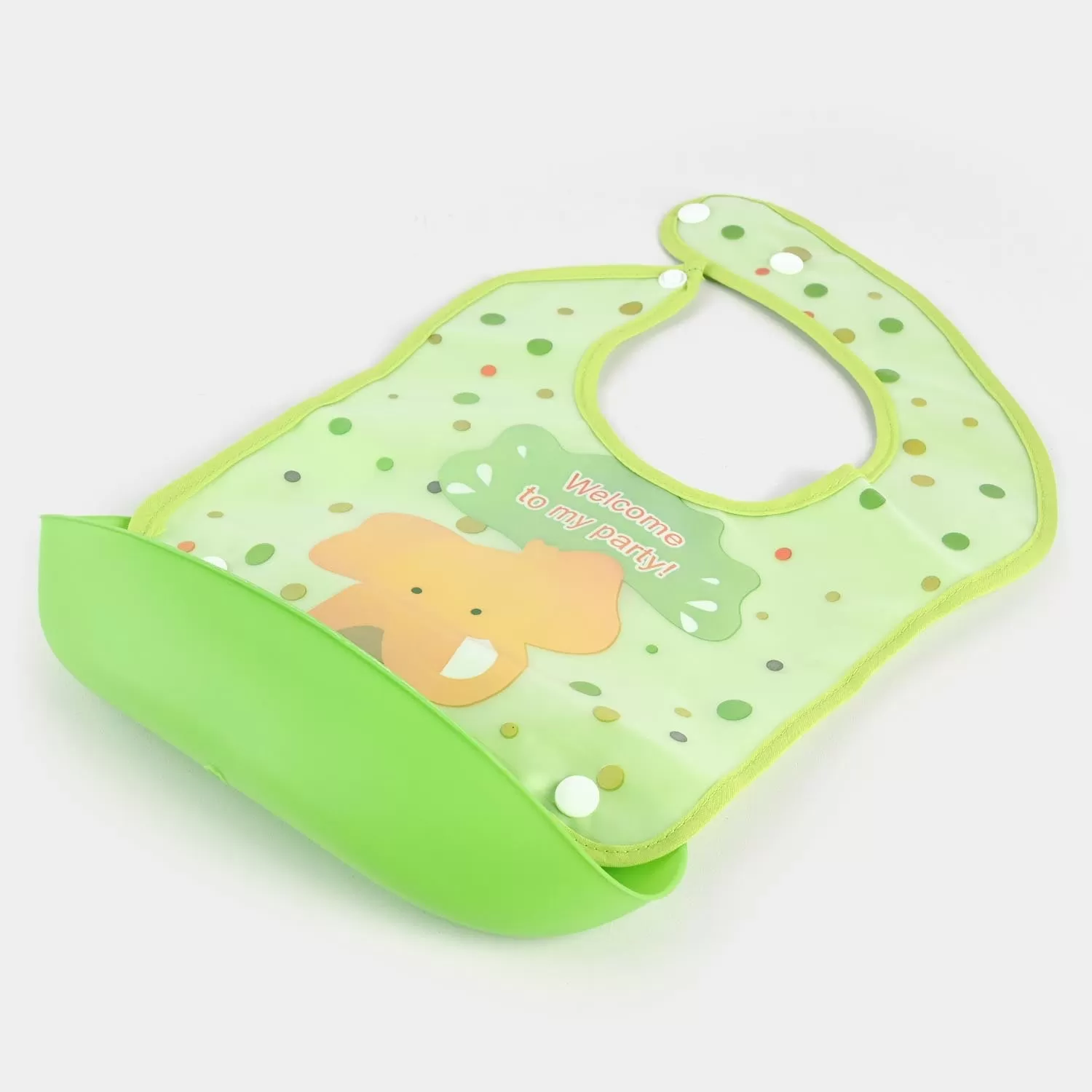 PLASTIC BIB WITH HOLDER FOR BABIES - GREEN