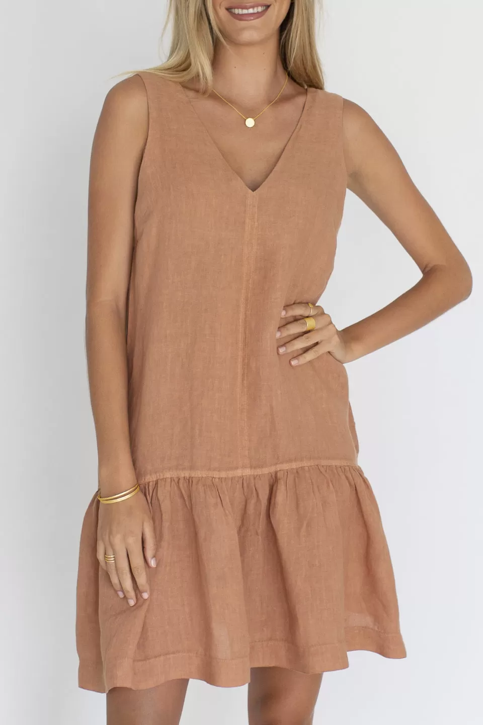 Ruby SL Ruffle Linen Spice Mini Dress