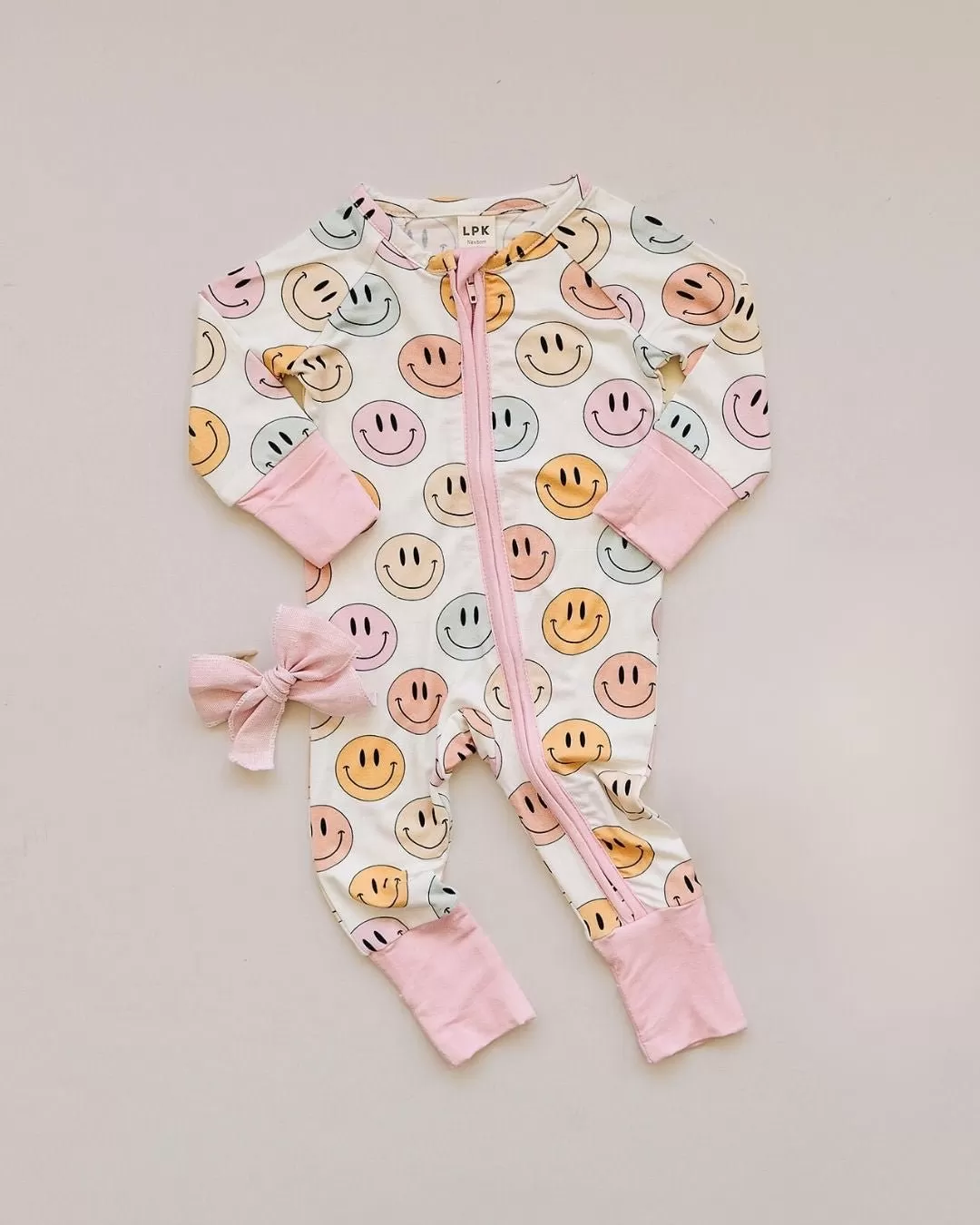 Smiley Bamboo Zip Romper | Pink