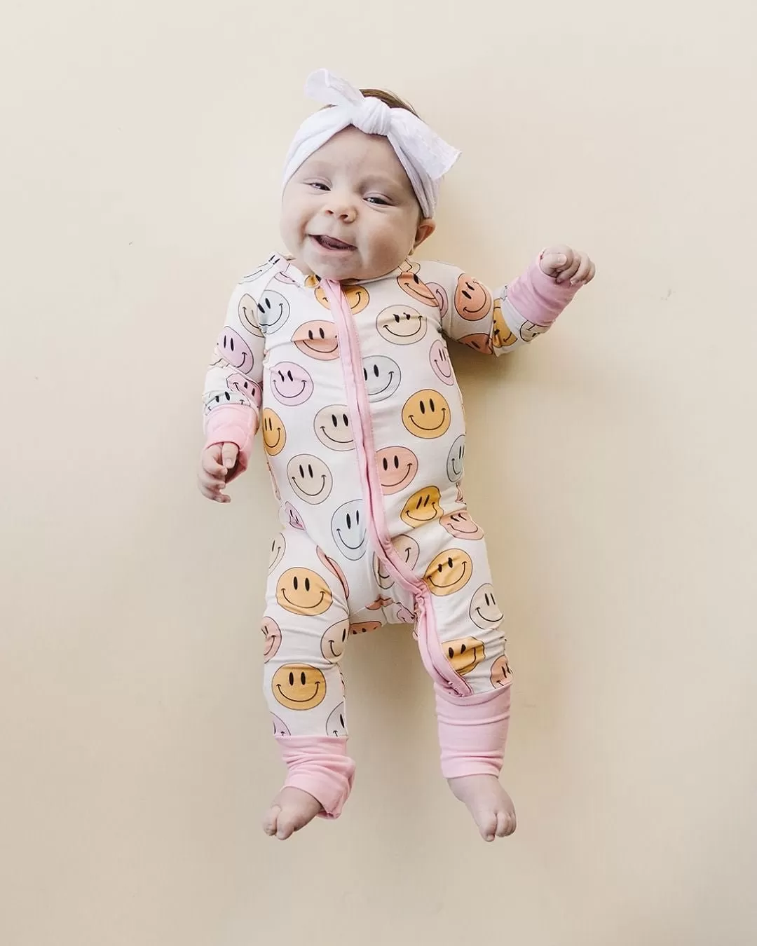 Smiley Bamboo Zip Romper | Pink