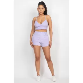 Terry Towel Bralette Top & Mini Shorts Set