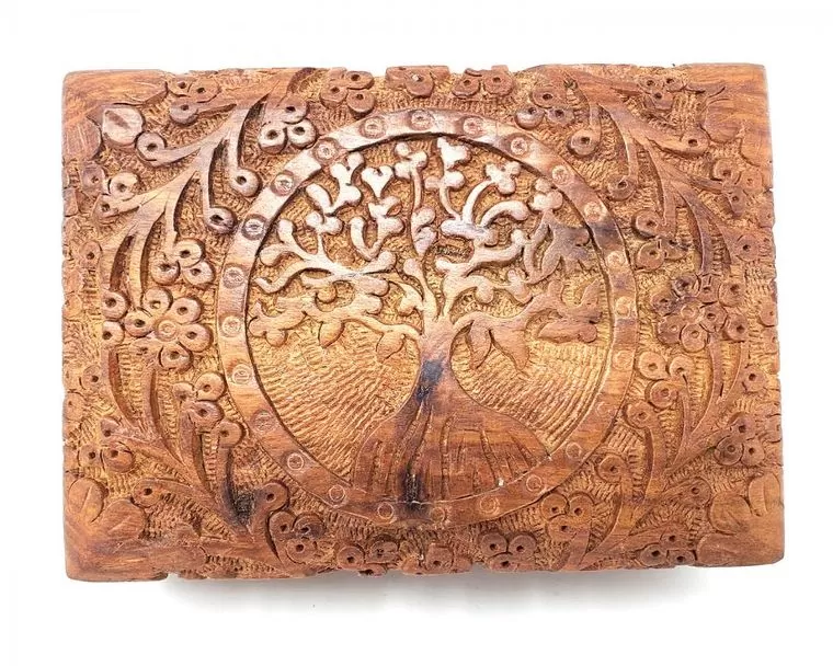 Tree of Life Hand Carved Wood Box 5x7