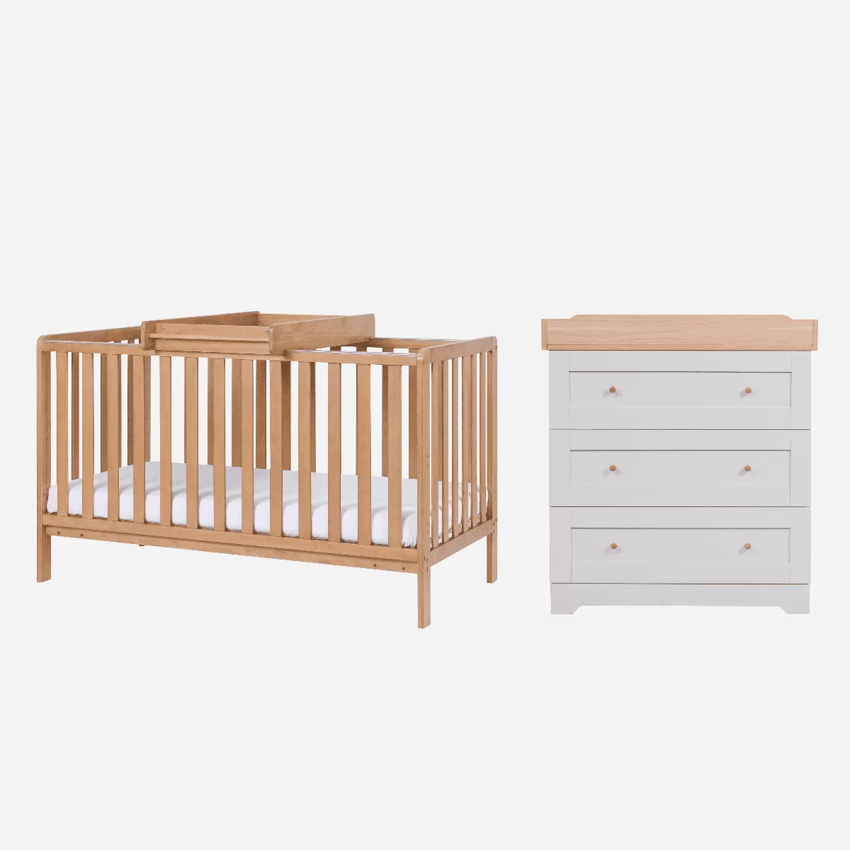 Tutti Bambini Oak Malmo Cot Bed with Rio Furniture 2 piece Set Dove Grey/Oak