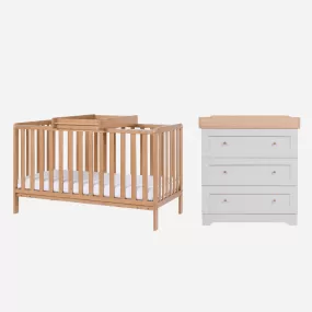 Tutti Bambini Oak Malmo Cot Bed with Rio Furniture 2 piece Set Dove Grey/Oak