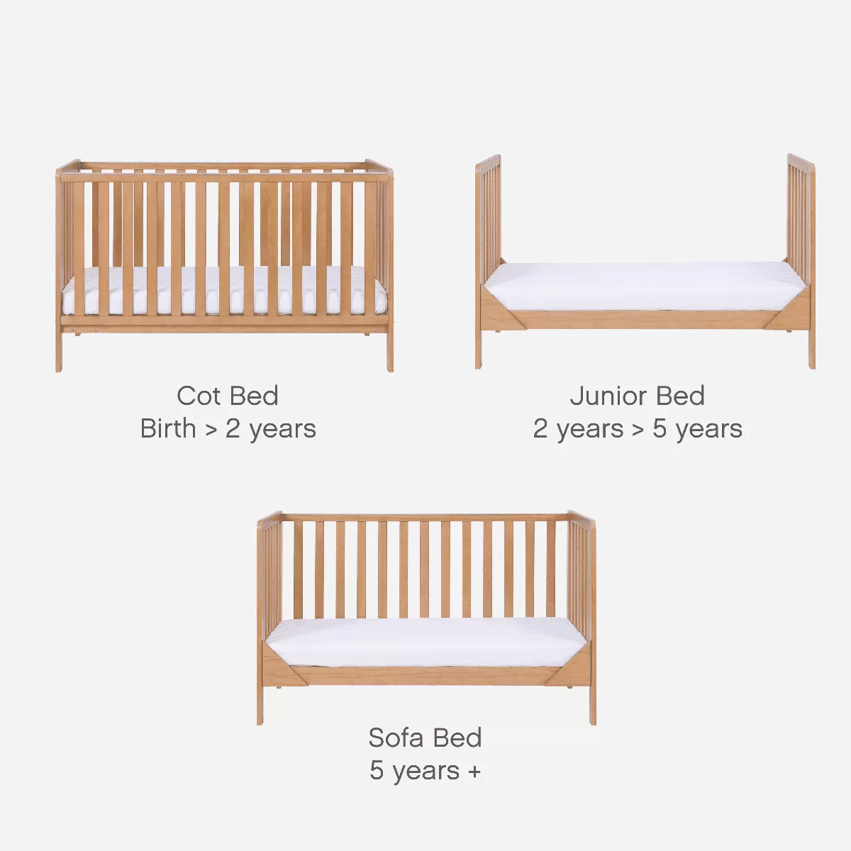 Tutti Bambini Oak Malmo Cot Bed with Rio Furniture 2 piece Set Dove Grey/Oak